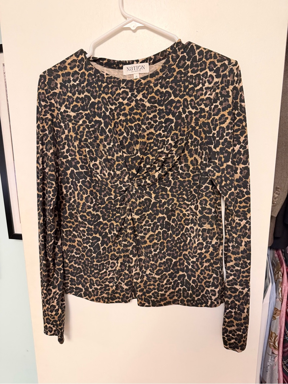 Nation LTD Leopard Twist-Front Long Sleeve Top - Brown & Black
